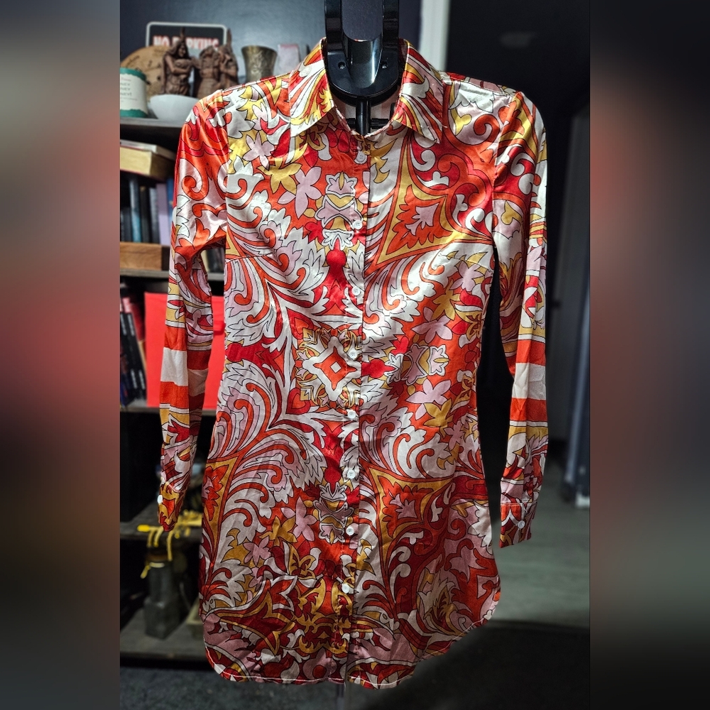 SHEIN Womans Red and Orange Paisley Dress Sz S 3-1015
